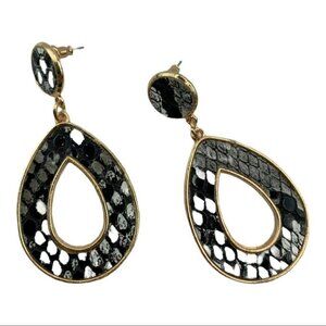 Gold-Tone PU Leather Drop Earrings